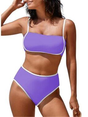Women's High Waisted Purple Bikini Sets Two Piece Swimsuit Color Block